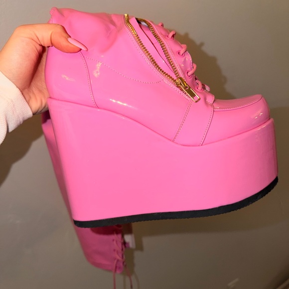 Lemon Drop Pink Platform Lace-Up Boots - Picture 2 of 5
